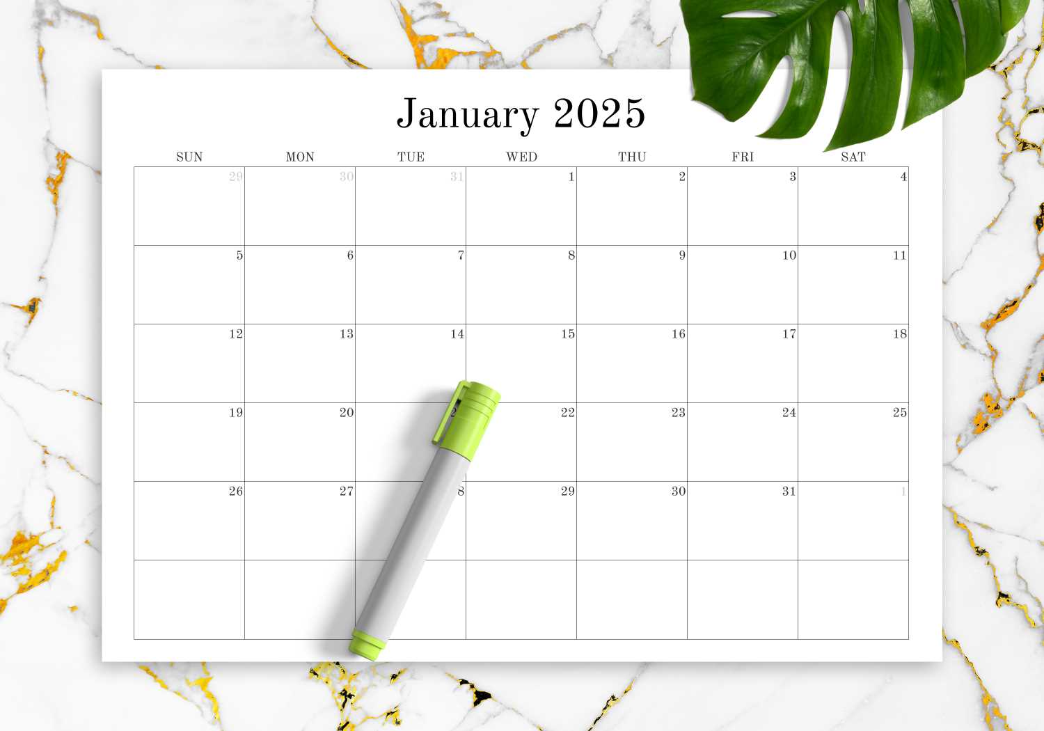 template for blank monthly calendar