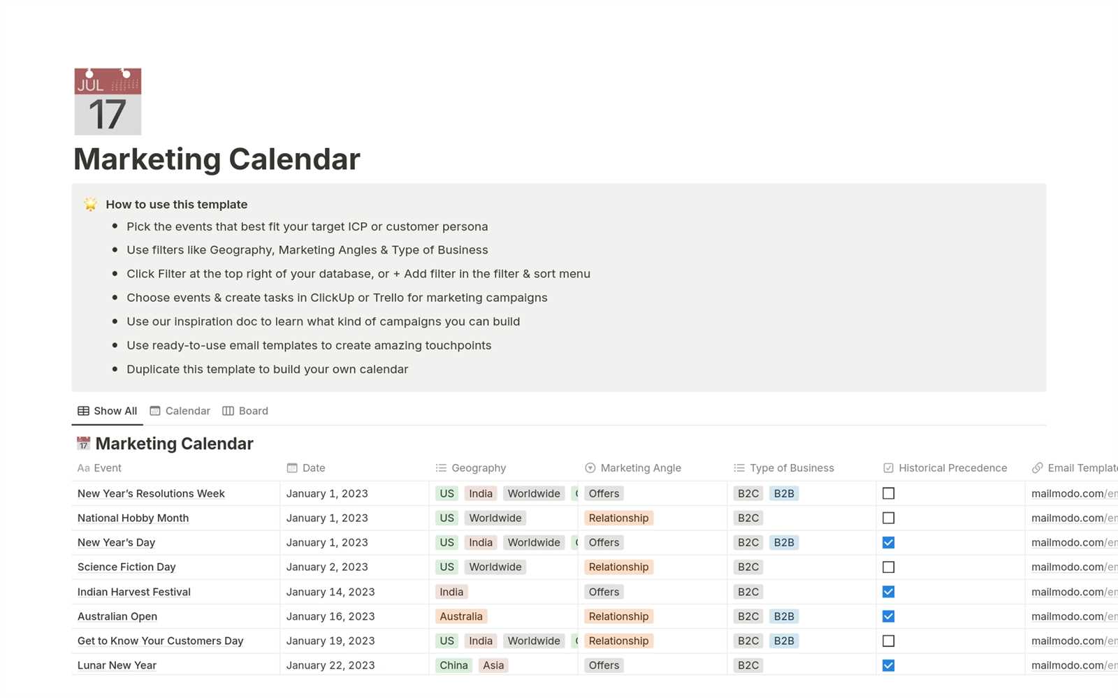 template marketing calendar