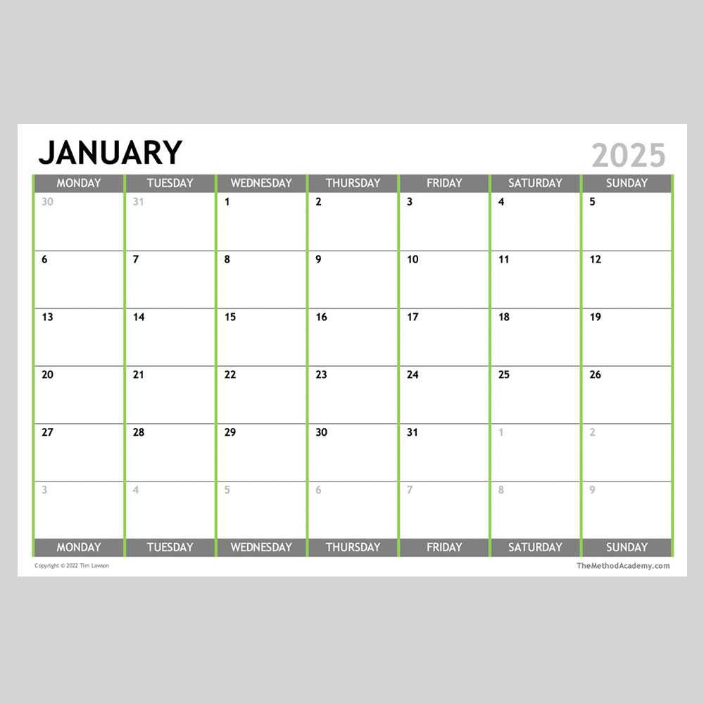 template monthly calendar 2025