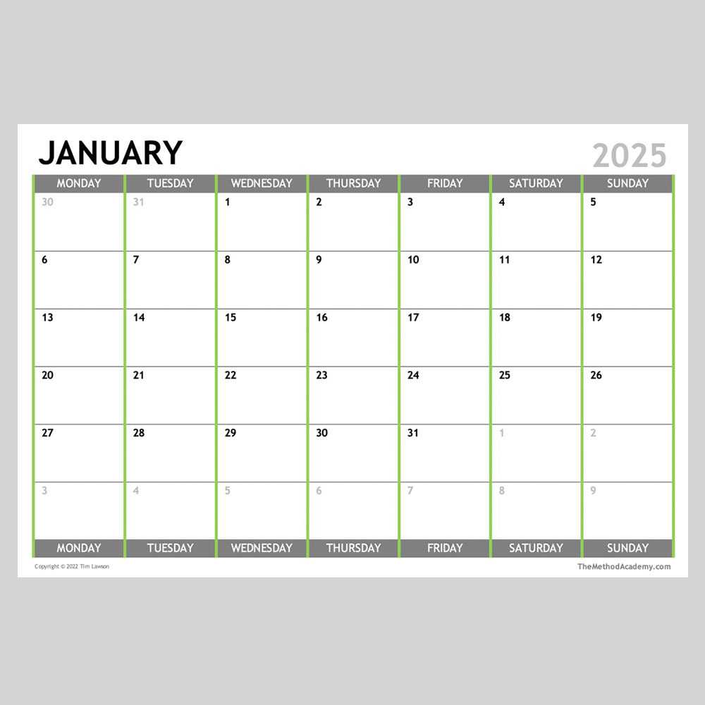 template monthly calendar 2026