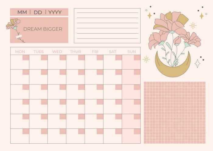 template monthly calendar