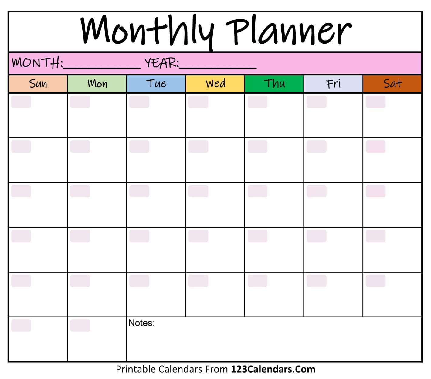 template monthly calendar