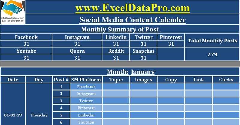 template social media calendar