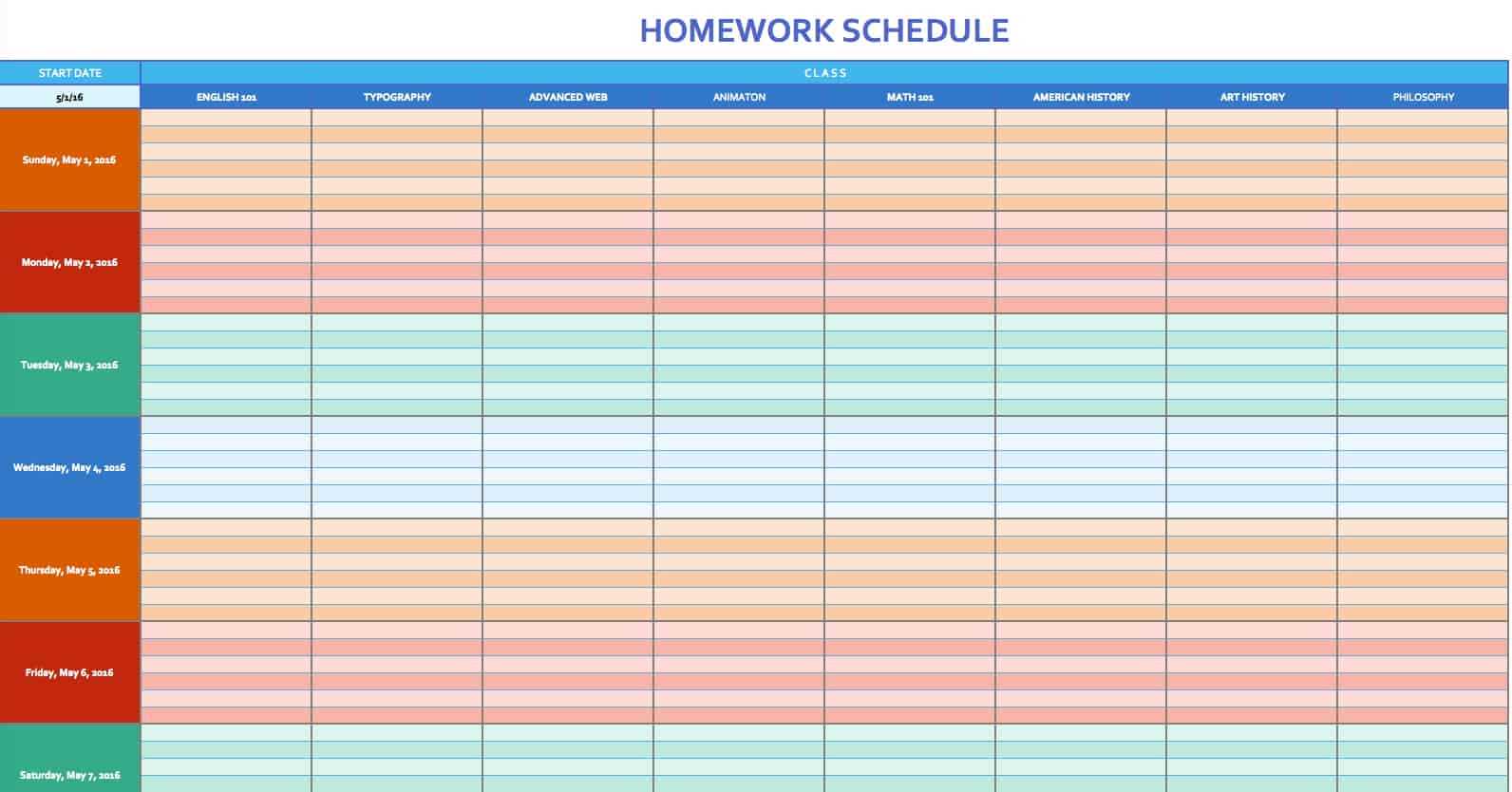 testing calendar template