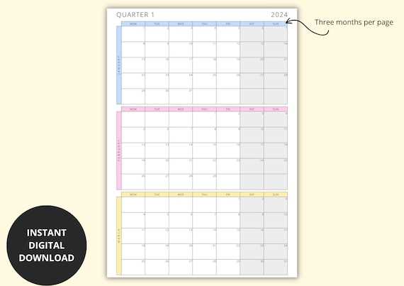 three month calendar template