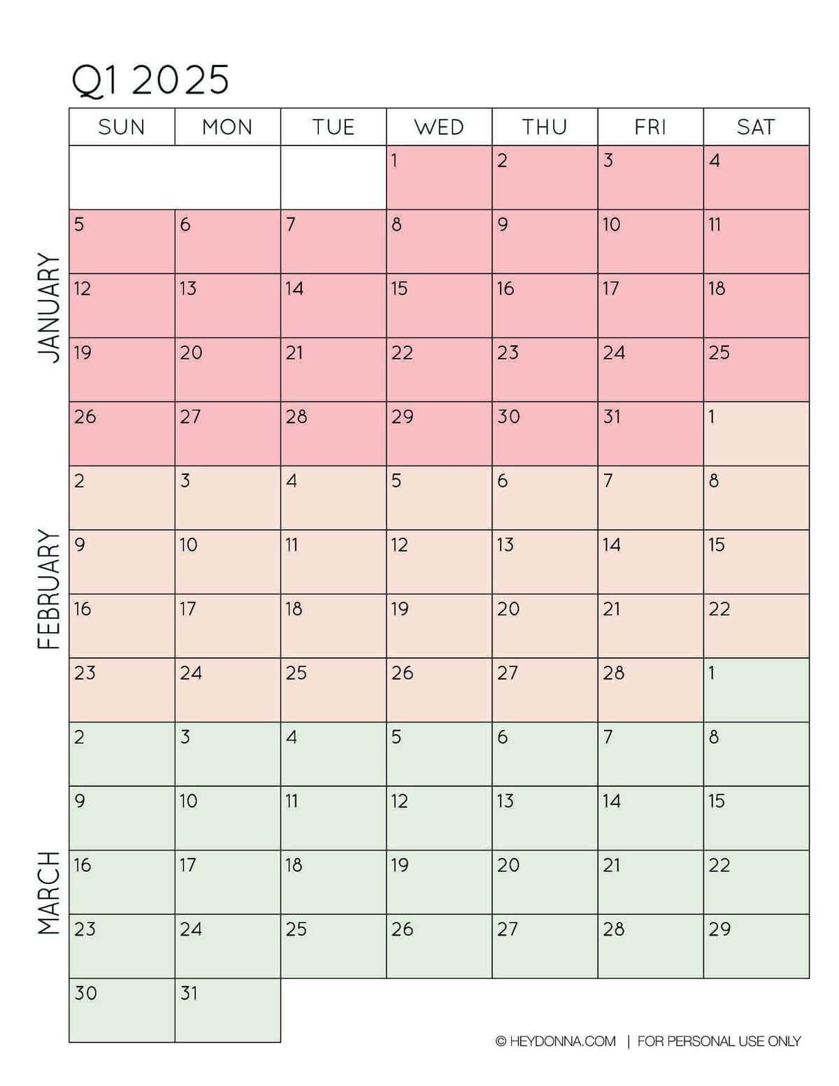 three month calendar template