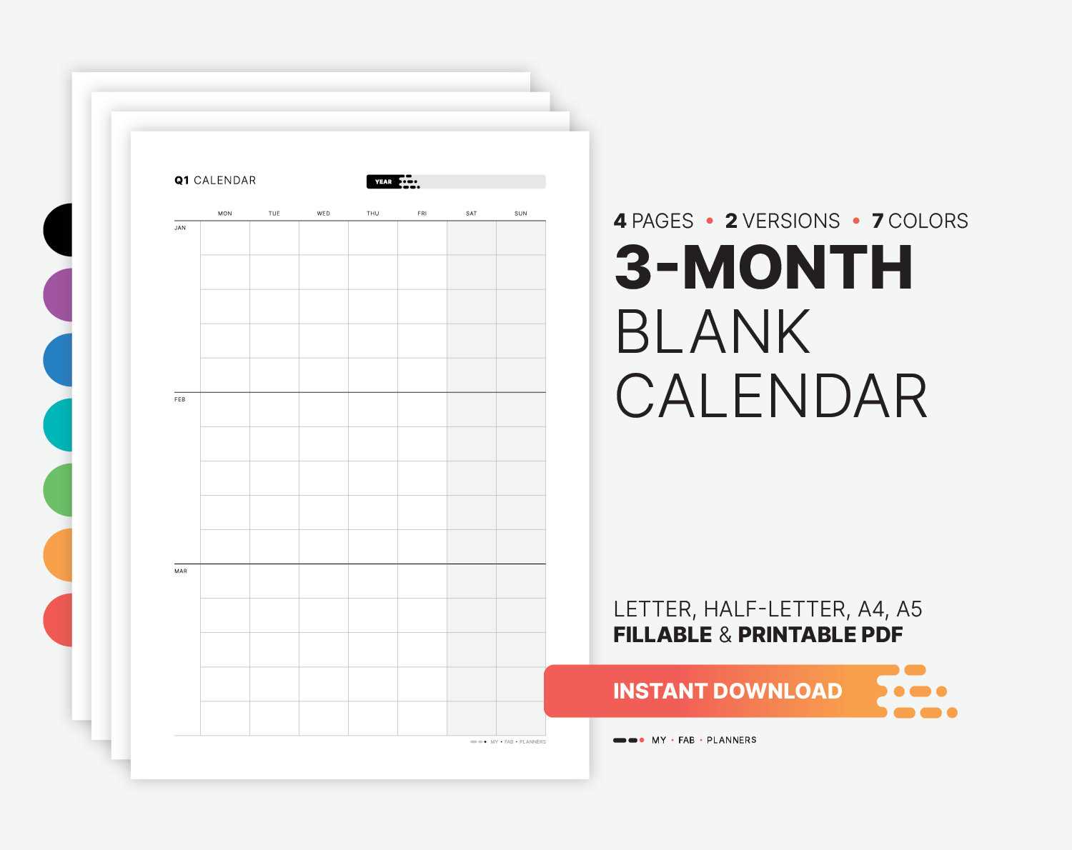 three month calendar template