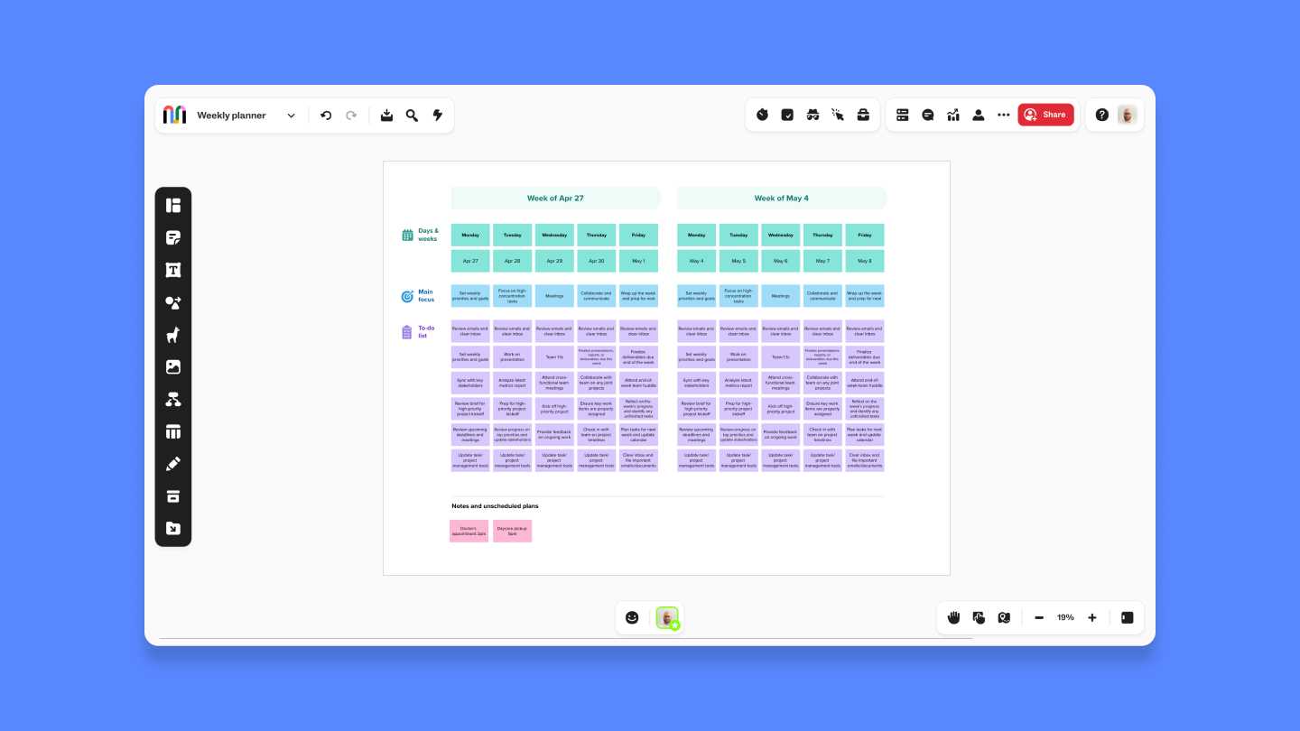 time and action calendar template