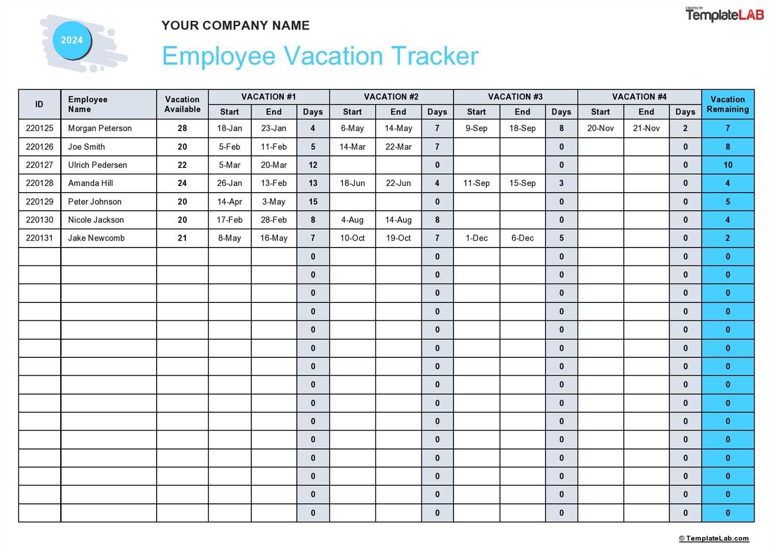 time off calendar template