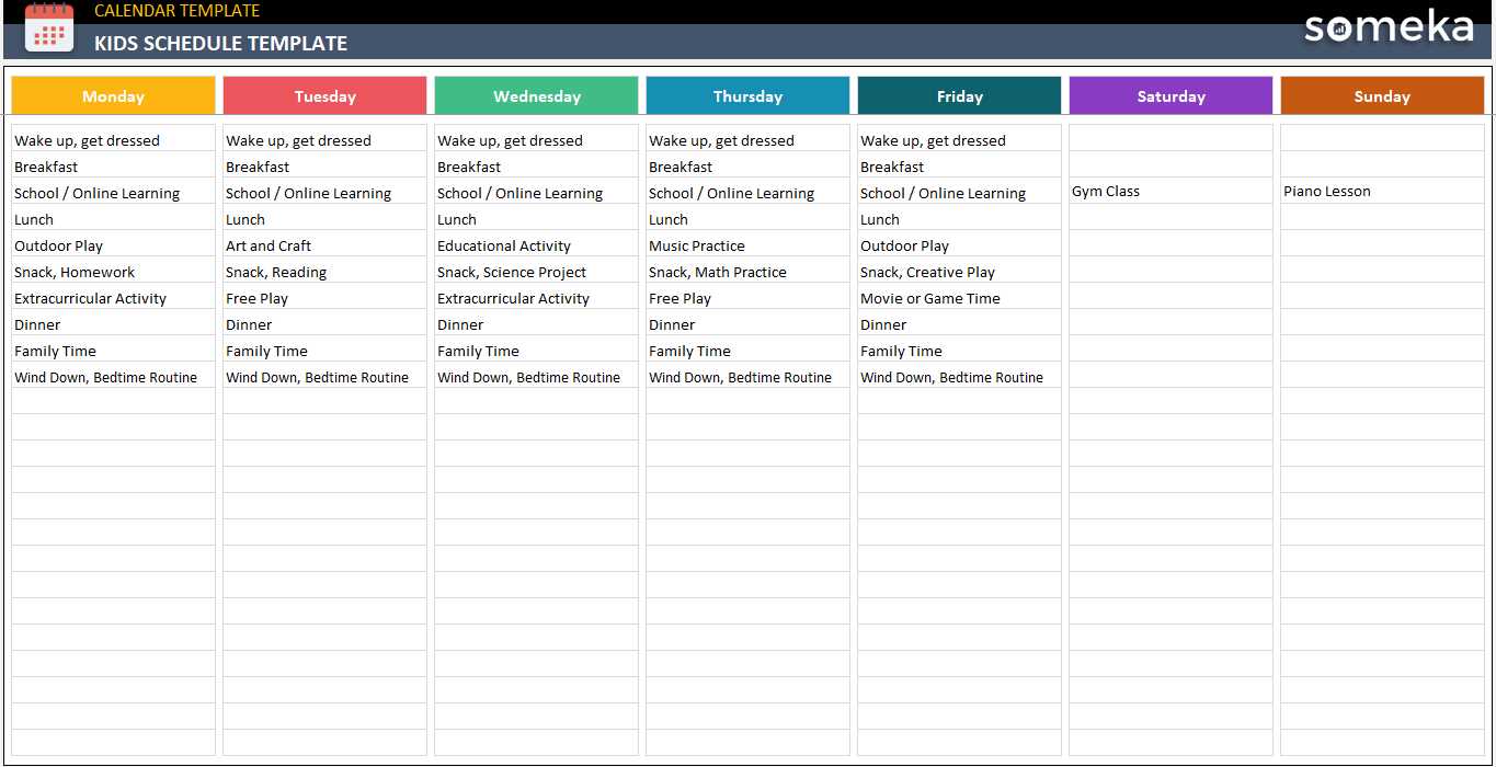 training schedule calendar template