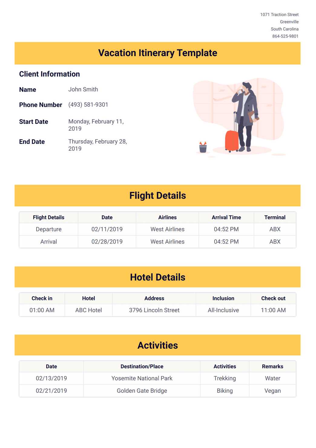 travel calendar template free