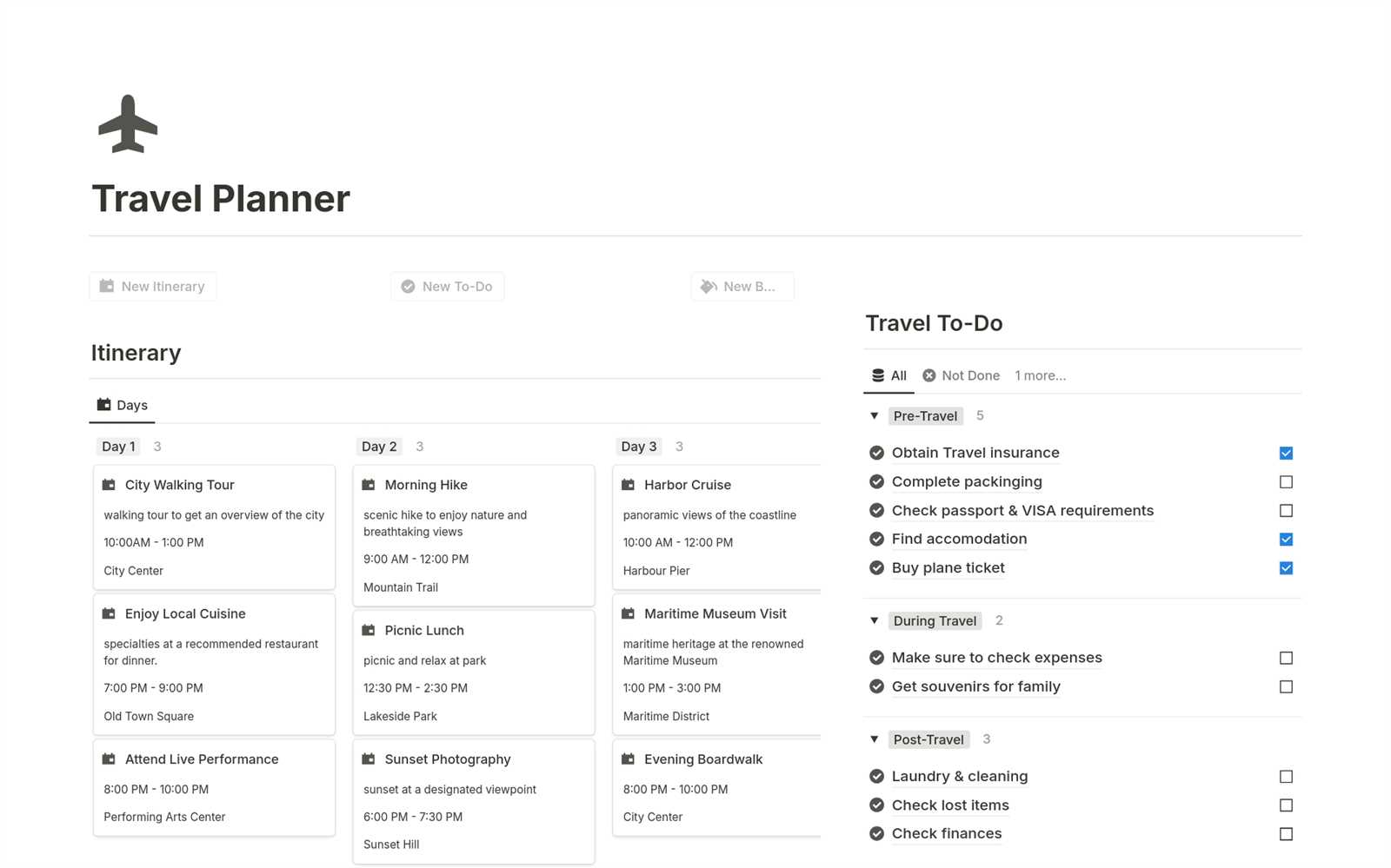 travel itinerary calendar template