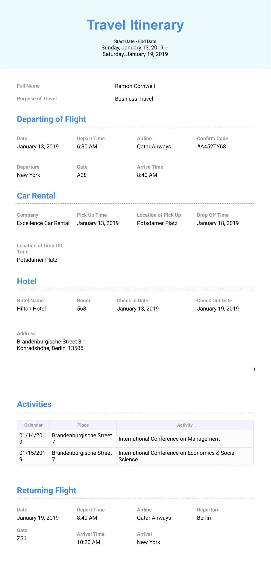 travel itinerary calendar template