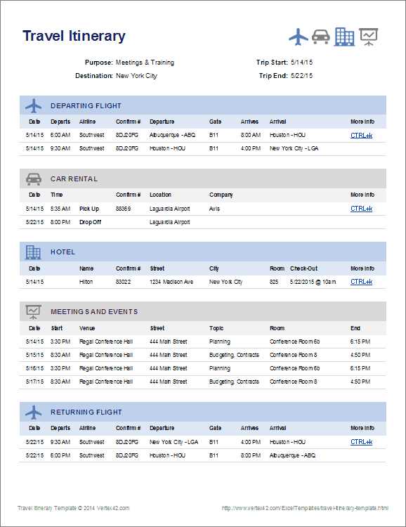 travel itinerary calendar template