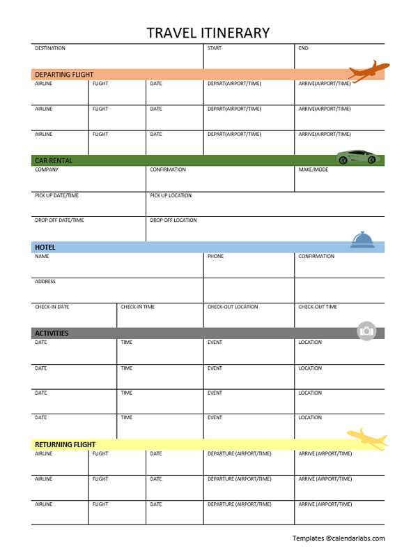 travel itinerary calendar template