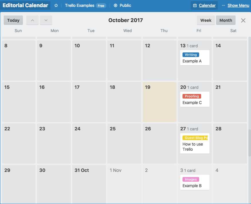 trello content calendar template