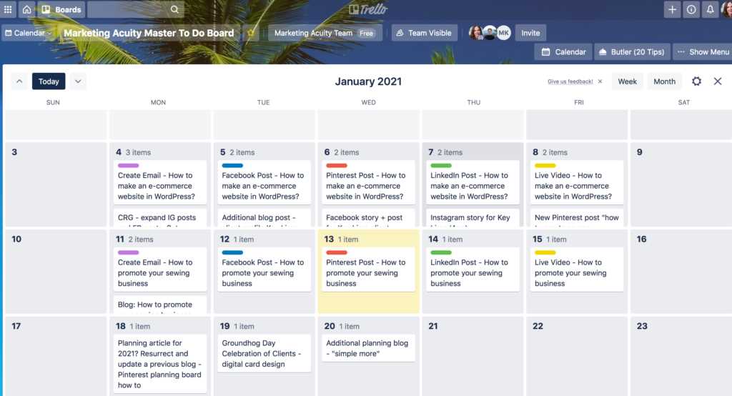 trello social media content calendar template