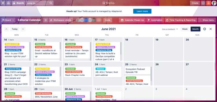 trello social media content calendar template