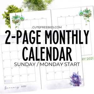 two page monthly calendar template