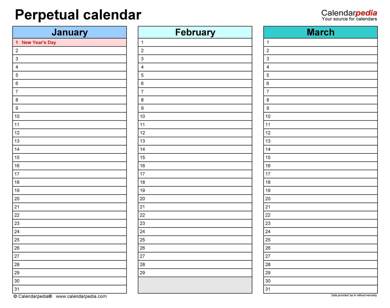 universal calendar template