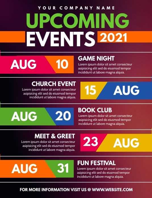 upcoming events calendar template