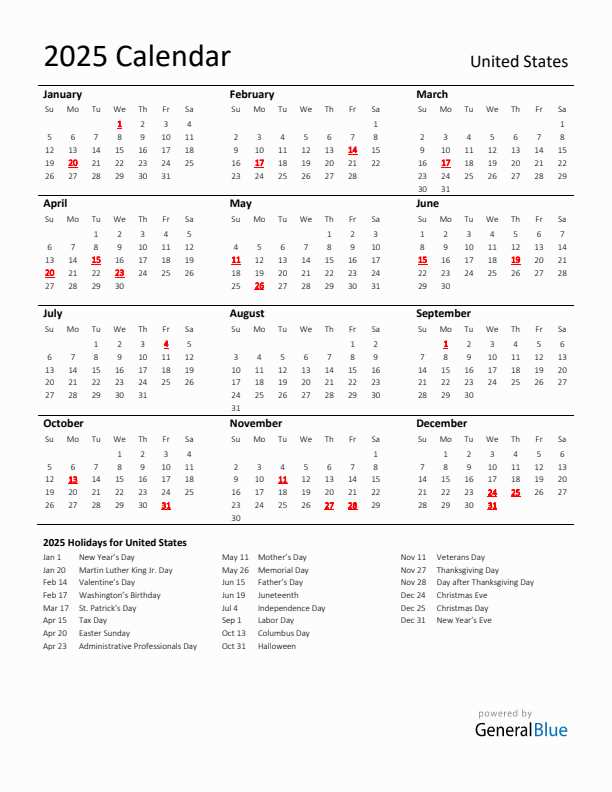 vacation calendar template 2025