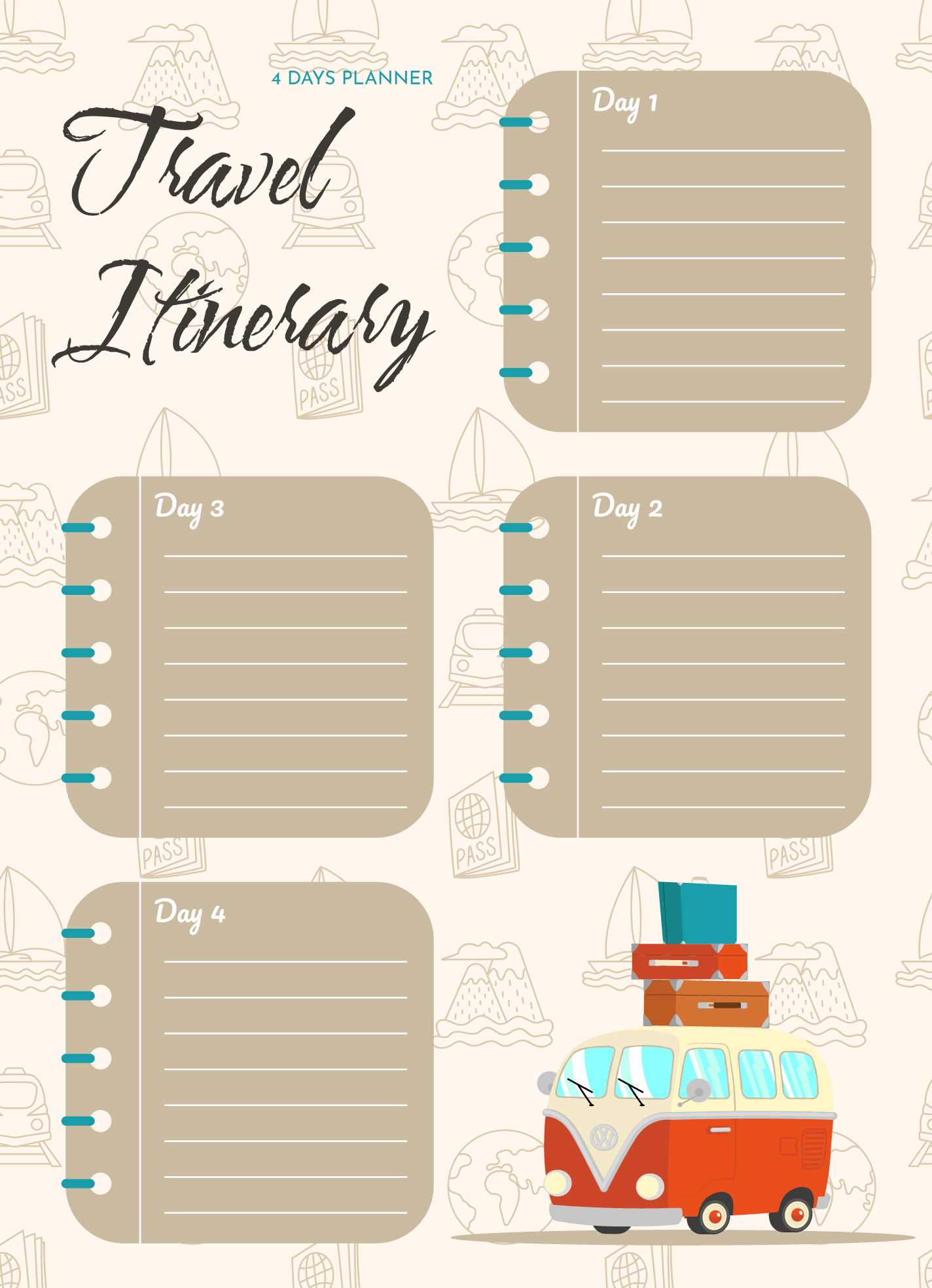 vacation itinerary calendar template