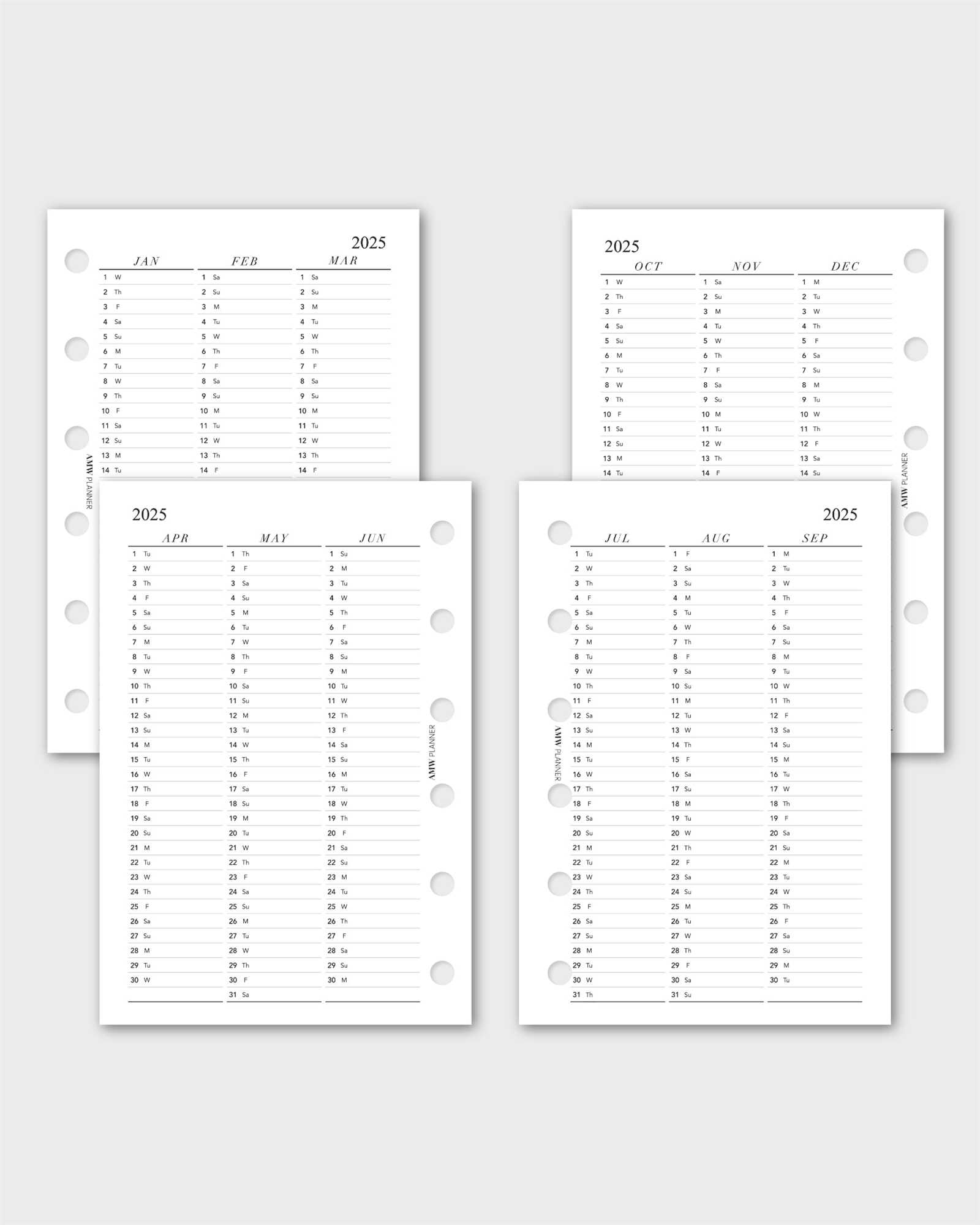 vertical calendar template 2025