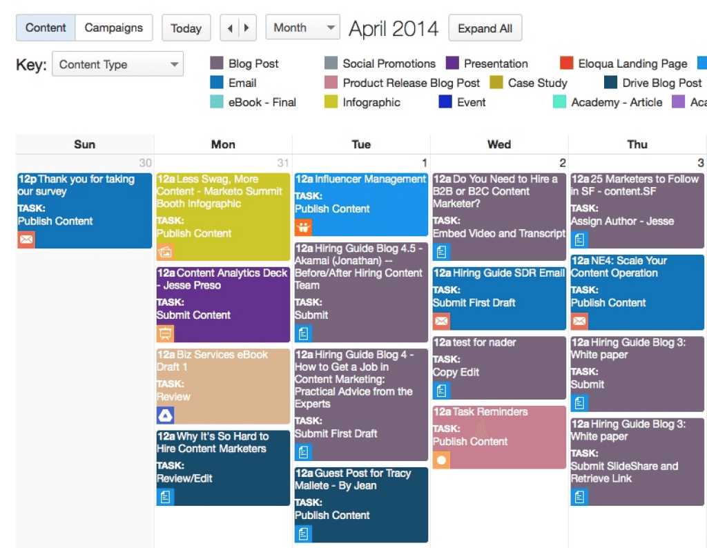 website content calendar template