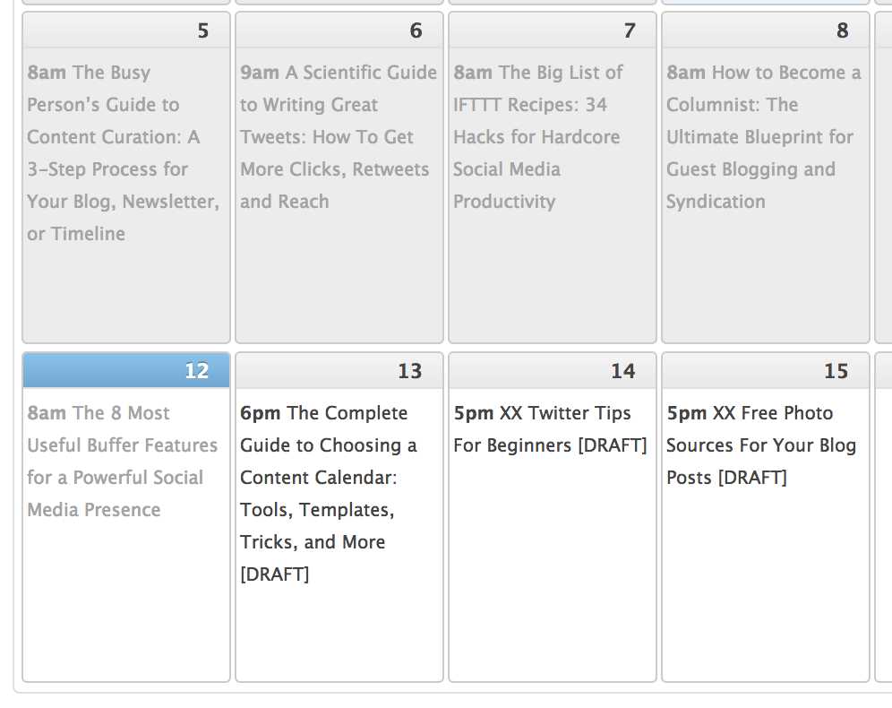 website content calendar template