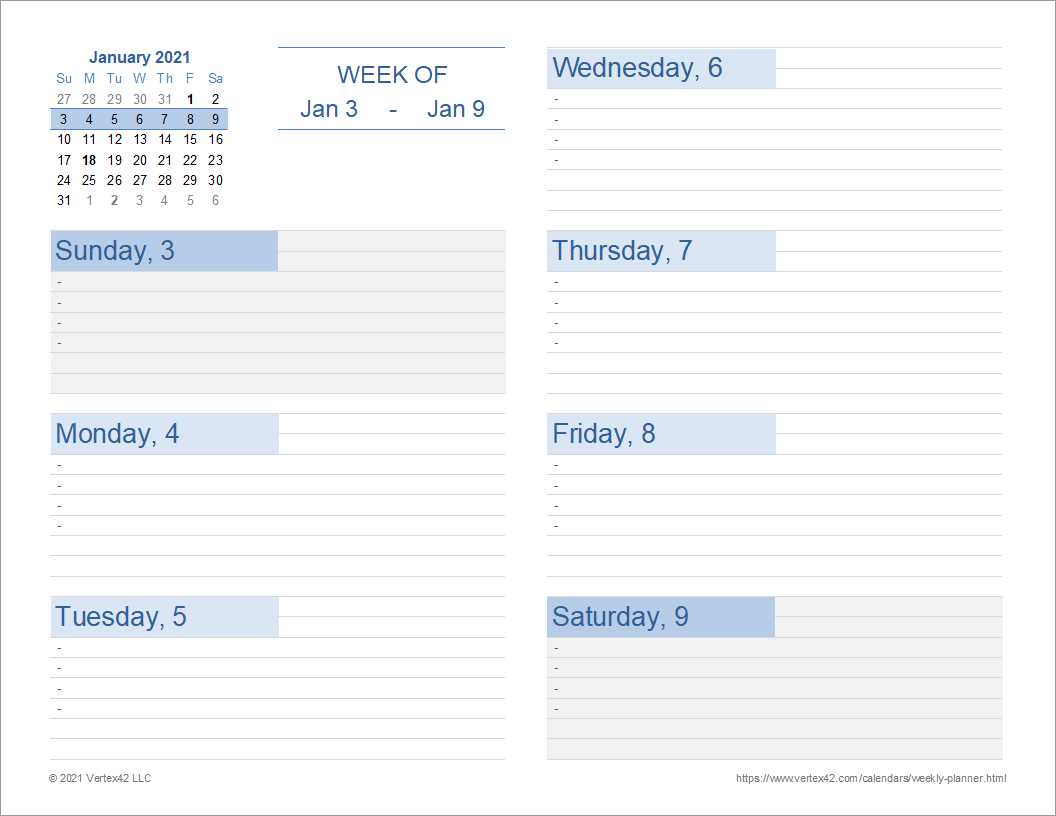 weekly assignment calendar template