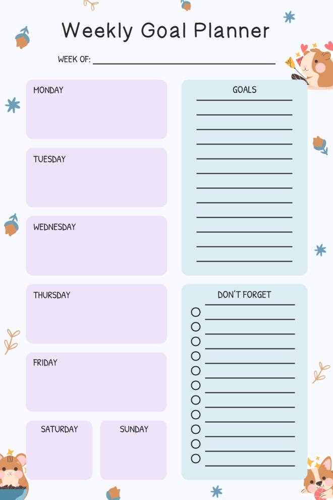 weekly assignment calendar template