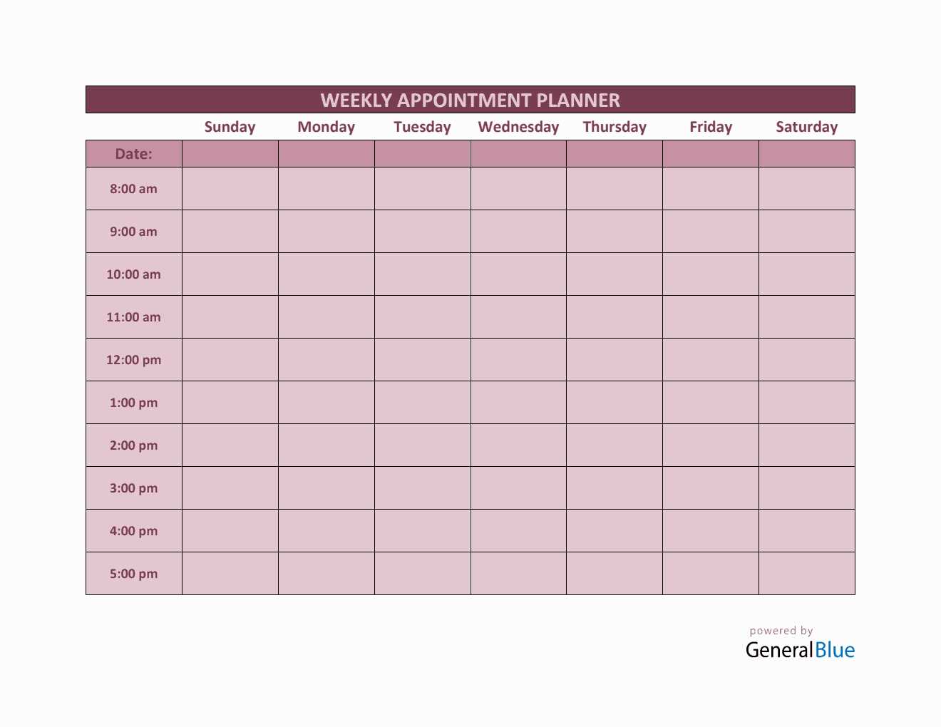 weekly booking calendar template