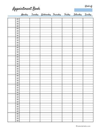 weekly booking calendar template