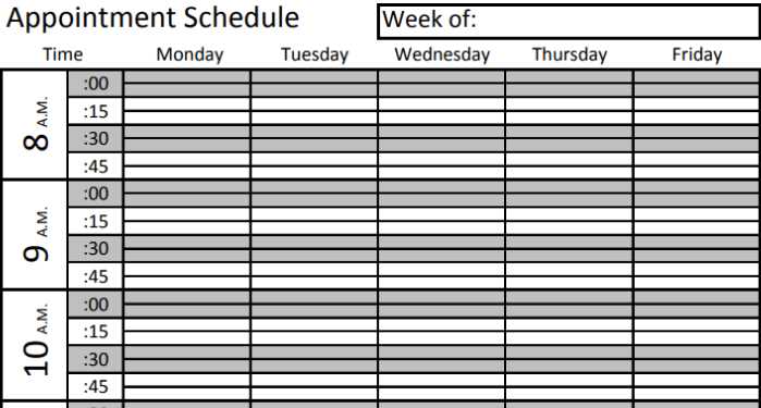 weekly booking calendar template