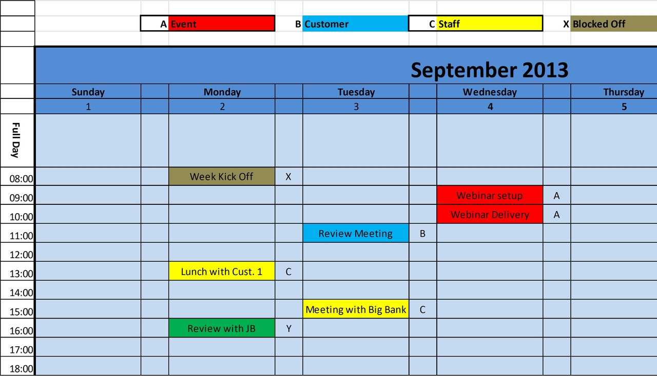 weekly calendar by hour template