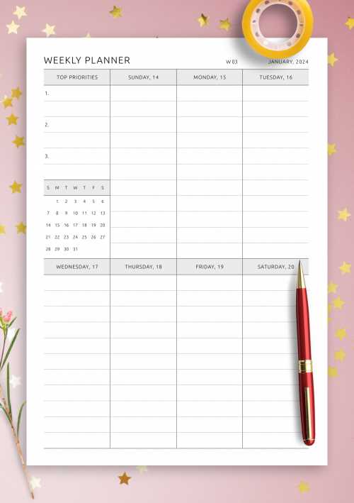 weekly calendar planner template