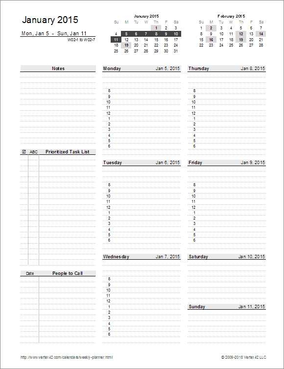 weekly calendar planner template