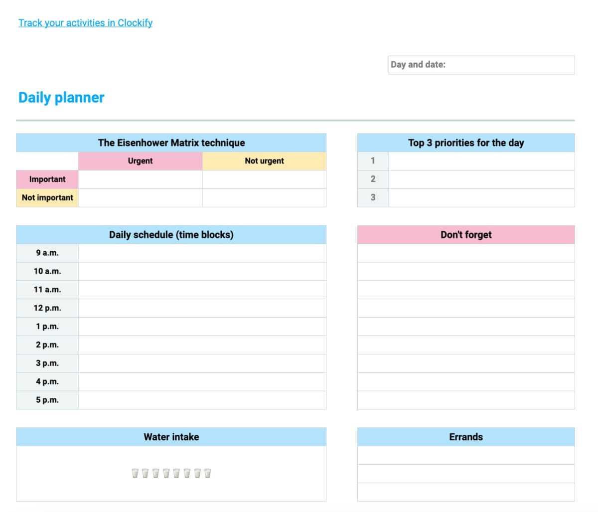 weekly calendar planning activity template