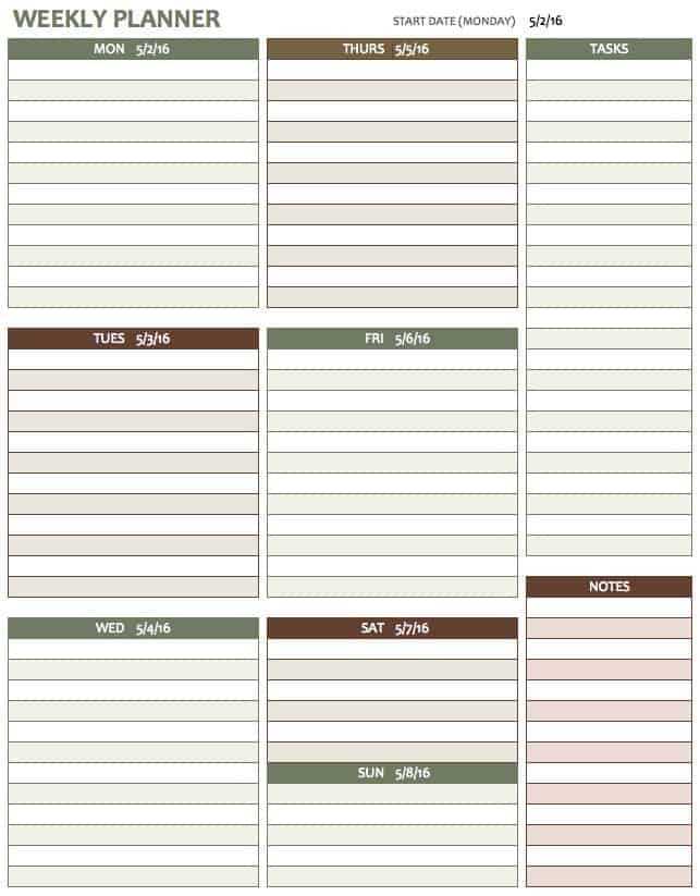 weekly calendar template free