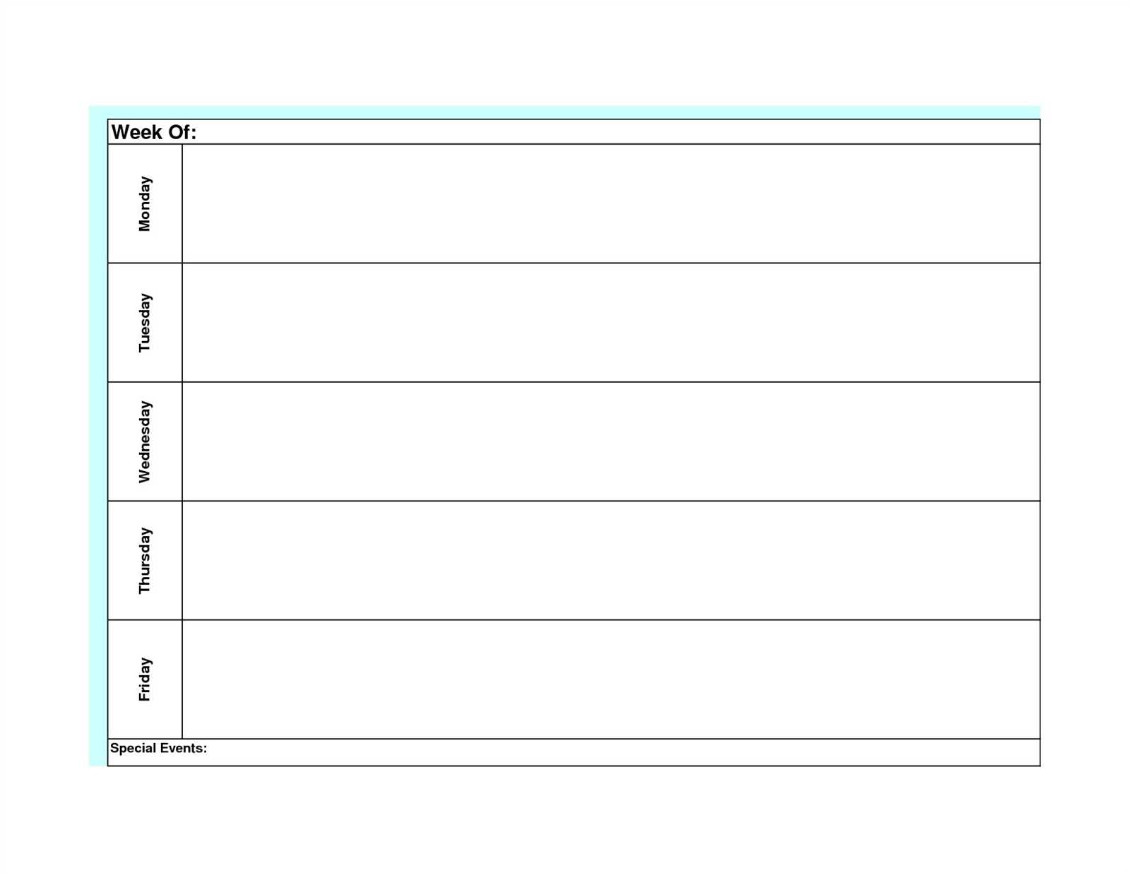 weekly calendar template monday friday