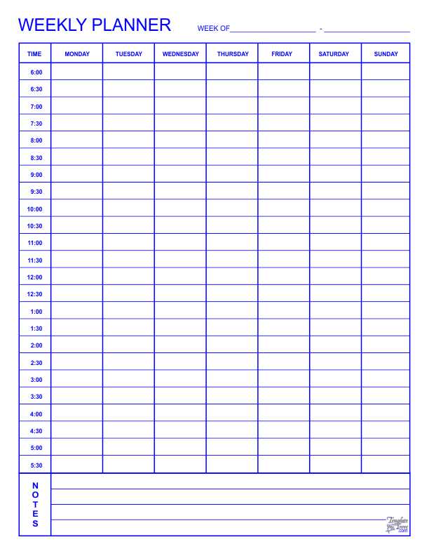 weekly calendar template printable