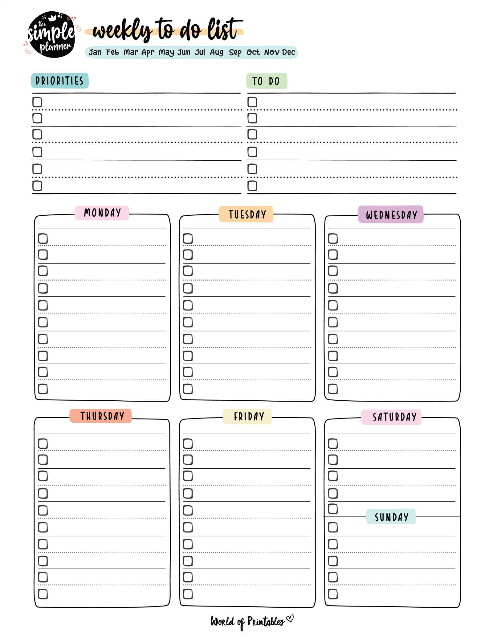 weekly calendar to do list template