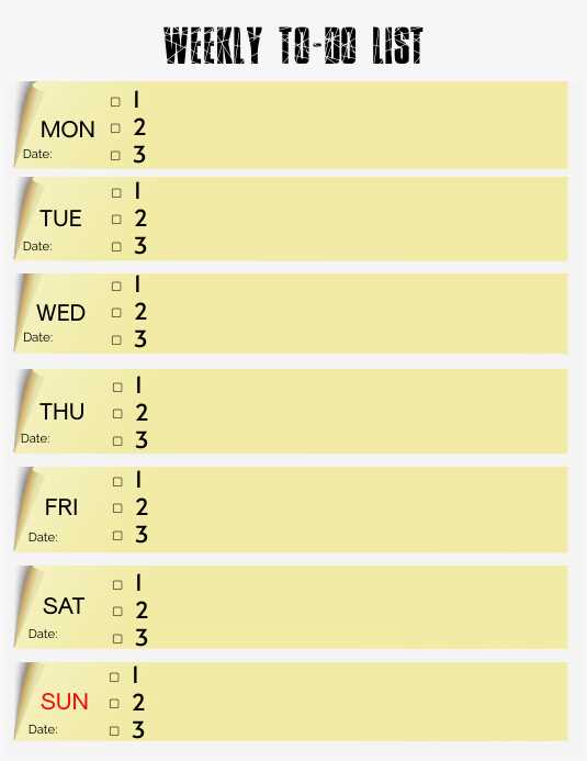 weekly calendar to do list template