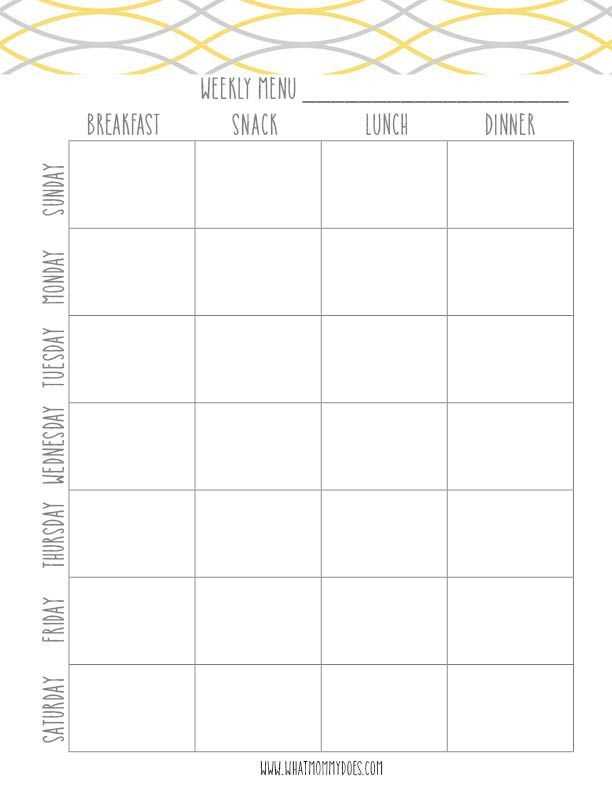 weekly diet calendar template