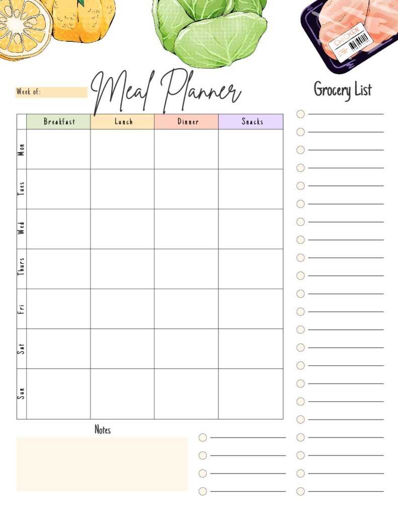 weekly diet calendar template