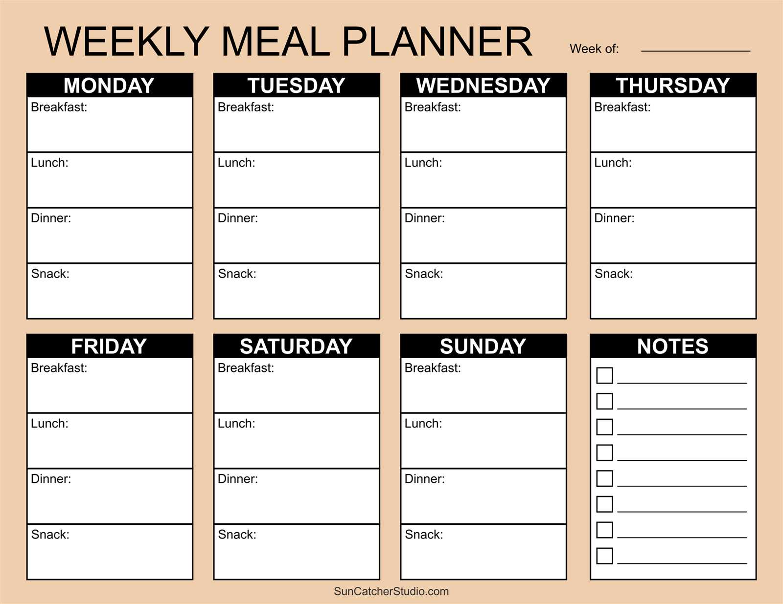 weekly diet calendar template