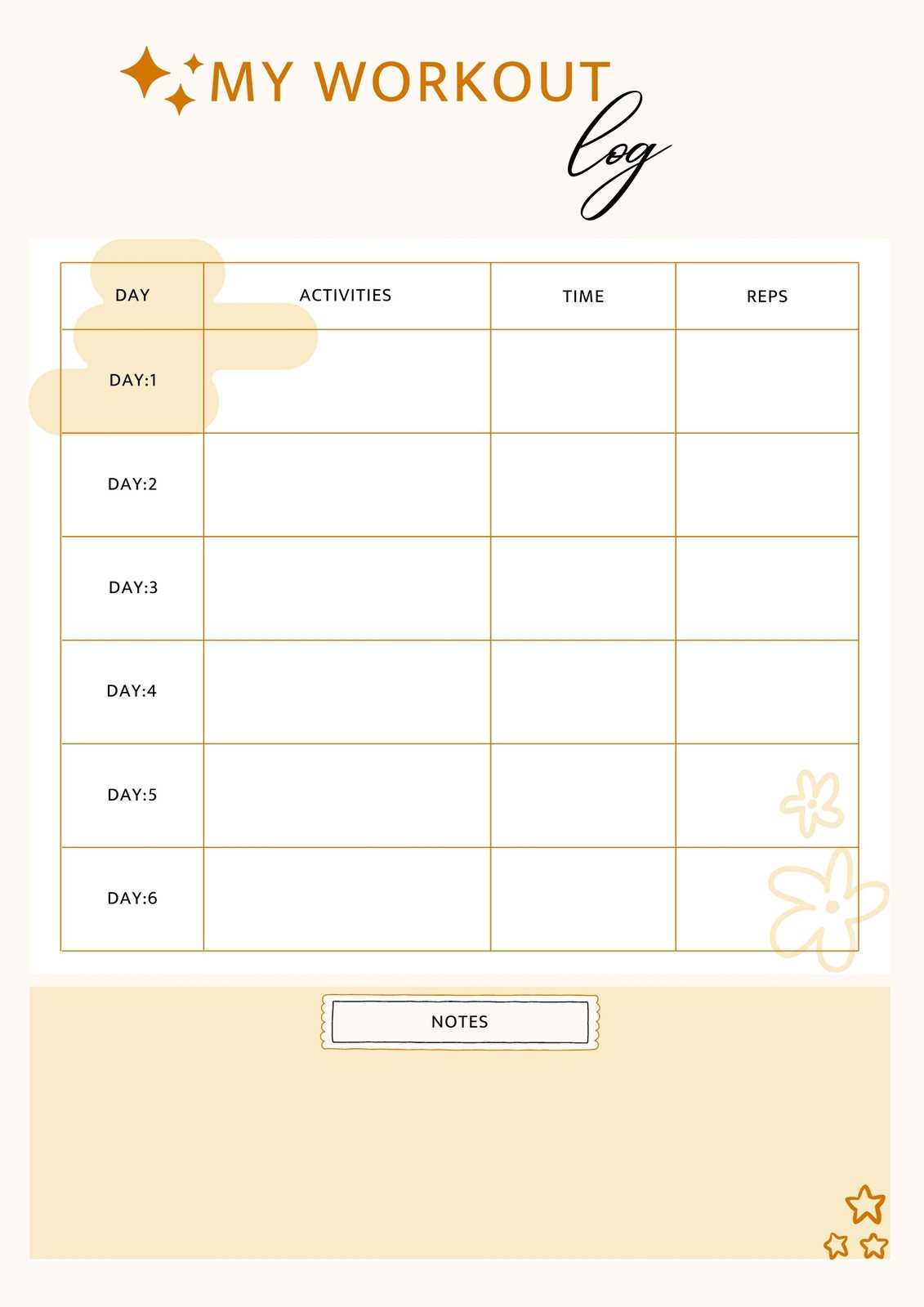 weekly exercise calendar template