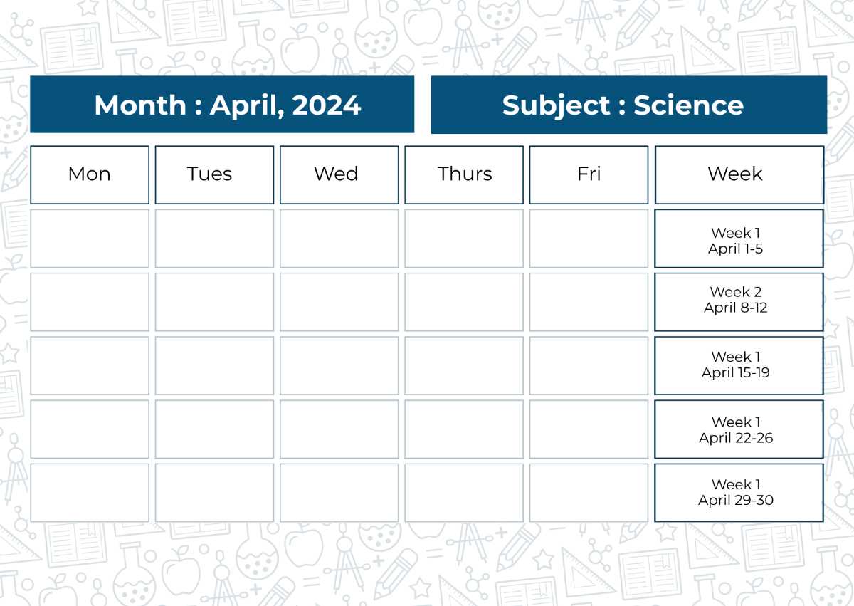 weekly lesson plan calendar template