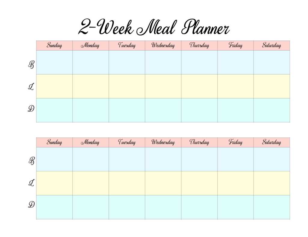 weekly meal calendar template